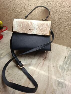 Dune Handbag Shoulder Bag Navy Cream Snakeskin Faux